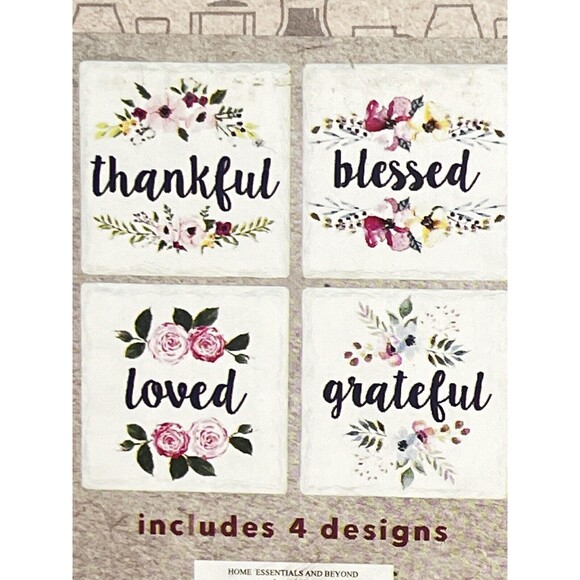 Sip in Style Set of 4- LOVED, THANKFUL, BLESSED, GRATEFUL, Coasters 4.25"  NEW - Picture 7 of 8